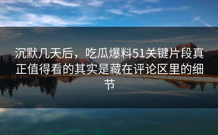 沉默几天后，吃瓜爆料51关键片段真正值得看的其实是藏在评论区里的细节